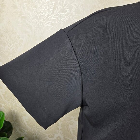 Ann Taylor Size Large Black Short Sleeve Blouse Dropped Shoulder Faux Leather - Picture 4 of 16